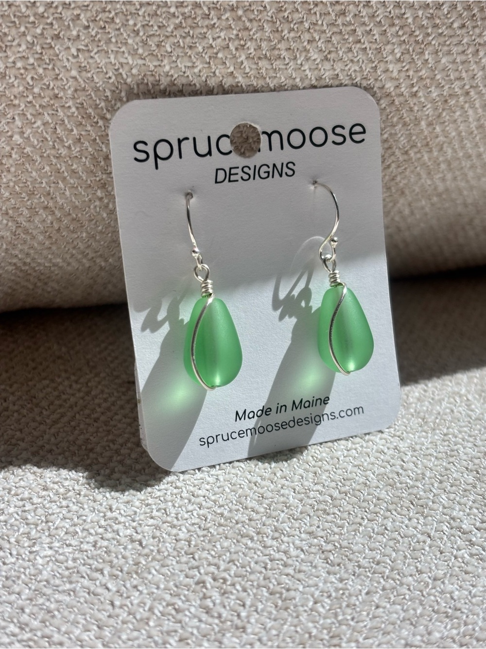 Green Teardrop Sea Glass Earrings